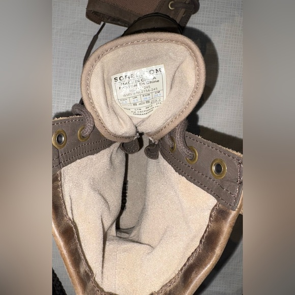 Sorel slimboot Sz 7.5  Brown Leather Buckle lace up Women's Boots duck booties - Picture 6 of 8